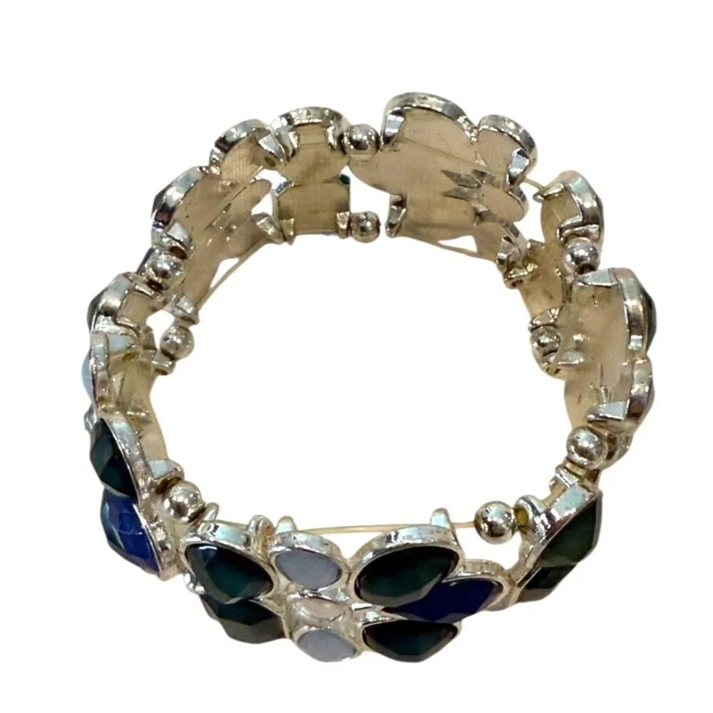 Opaque Crystal Blue Briolette Silvertone Stretch Bracelet 8